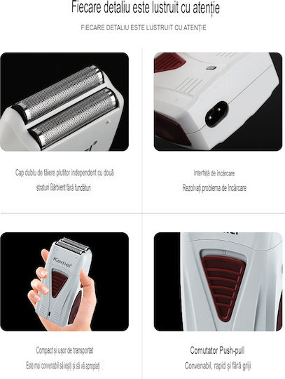 Kemei White KM-3382 Foil Electric Shaver Face Rechargeable