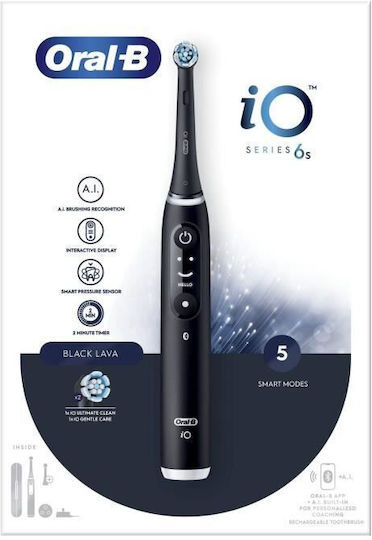 Oral-B iO Series 6s Electric Toothbrush with Timer, Pressure Sensor, and Travel Case Black Lava