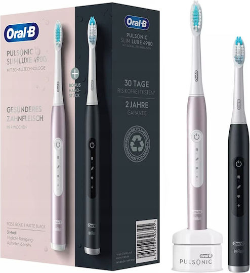 Oral-B Pulsonic Slim Luxe 4900 Twin Pack Electric Toothbrush with Timer Rose Gold / Matte Black