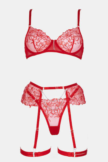 Decoro Sexy Σετ Εσωρούχων με Δαντέλα & Ζαρτιέρες Κόκκινο