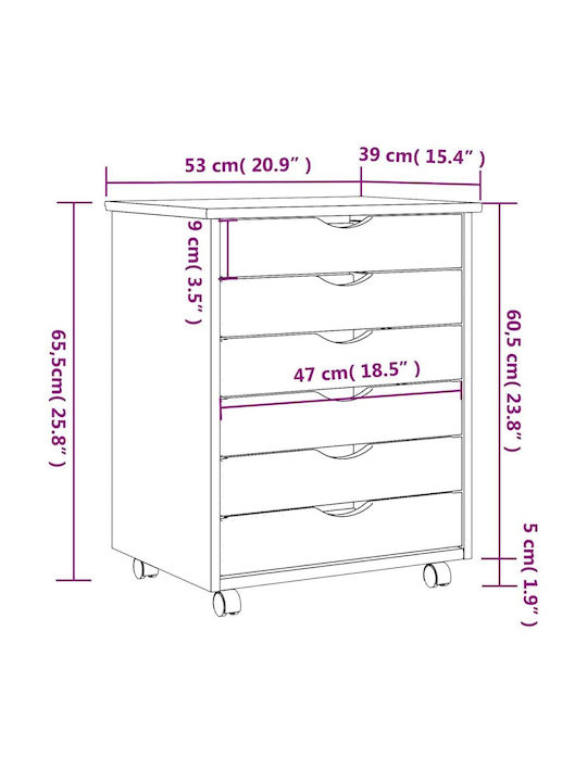 Office Storage Solid Wood Drawer with Wheels & Drawers Natural L53xW39xH65.5cm