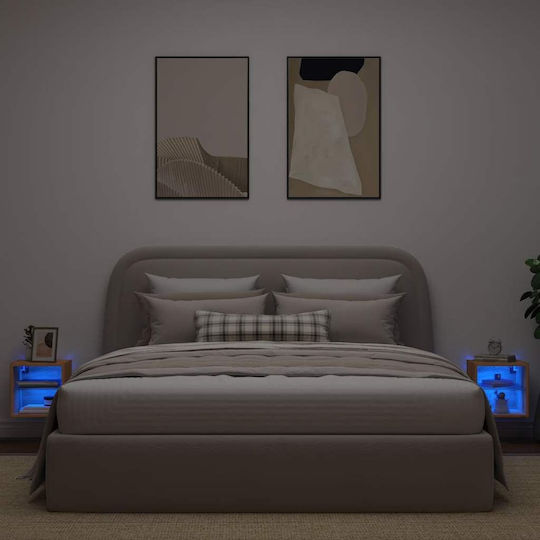 Wall Shelves with LED Brown 2 Pieces 30x28.5x30cm
