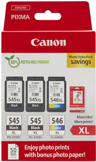 Canon PG-545 XL x2 / CL-546 XL Original Photo Value Pack with 3 InkJet Printer Inks Photo Black / Multiple (Color) (8286B015)