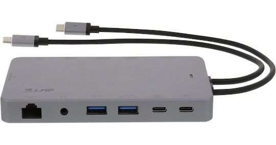 LMP Docking Station με Διπλό USB-C HDMI/DisplayPort 4K PD Ethernet και σύνδεση 2 Οθονών Γκρι (LMP-USBC-DDOCK2-SG)