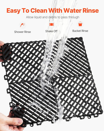 Vevor Set Plastic Floor PVC With 12 Tiles 15mm L30.48xW30.48cm Black