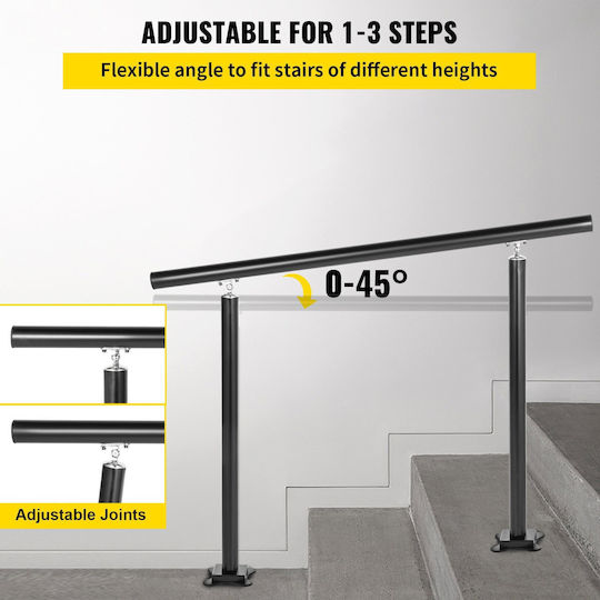 Vevor Handrail Outdoor Stair 3 Feet 34 Inches Exterior Handrail Black Railing Adjustable 0 to 60 Degrees Stair Handrail Outdoor Stair Railing Black Aluminum Garden