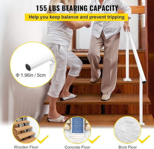 Vevor Stair Railing Set Handrails 5 Ft Outdoor 0-5 Steps Stair Handrail White Aluminum Adjustable Angle Indoor & Outdoor Stairs for Seniors