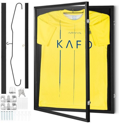 Vevor Jersey Display Case 24 X 32 X 1.5 In Large Locked Sports Jersey Shadow Box 98% UV Protection Hangers Black Qyzskjzx243221ldlv0