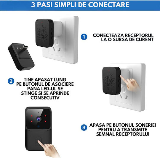Clopoțel Fără Fir Pentru Ușă Wi-Fi / Bluetooth Negru