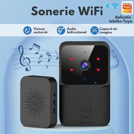Clopoțel Fără Fir Pentru Ușă Wi-Fi / Bluetooth Negru