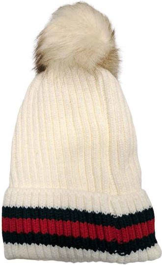 Pom Pom Beanie Unisex Beanie Gestrickt in Weiß Farbe