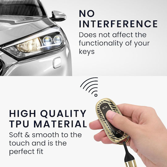 Tesla Car Key Cover Silicone Keychain Metallic Carbon Fiber Gold Black Kwm000025gs001c