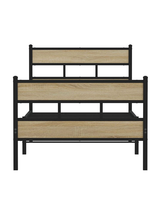 Double Wooden Bed Smoke Oak with Slats for Mattress 107x203cm