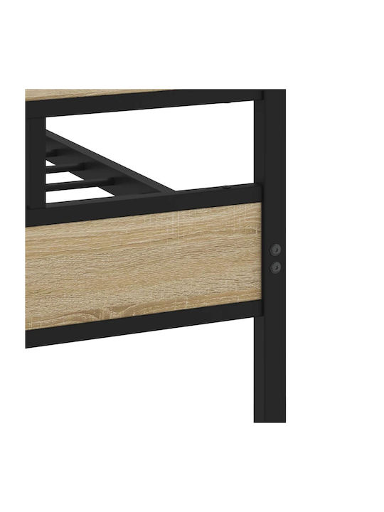 Double Wooden Bed Smoke Oak with Slats for Mattress 107x203cm