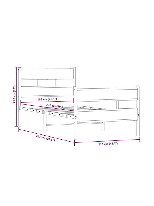 Double Wooden Bed Smoke Oak with Slats for Mattress 107x203cm