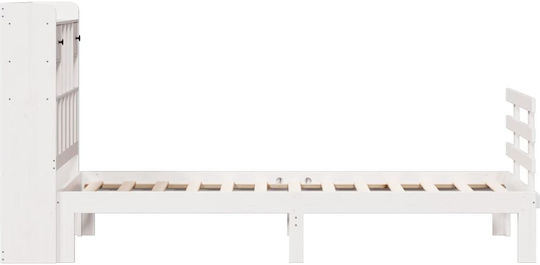 Pat Single Din Lemn Masiv Alb Cu Plăci Potrivit Pentru Saltea 75x190cm
