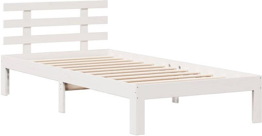 Pat Single Din Lemn Masiv Alb Cu Plăci Potrivit Pentru Saltea 75x190cm