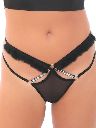 Cottonhill Tanga Transparent & Blană Strălucitoare cu Strass