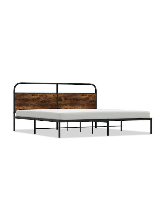 Легло King Size Дървено Кафяво с Дъски за Матрак 193x203см