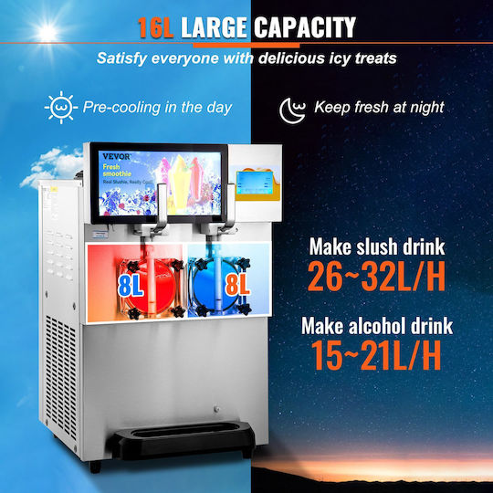 Vevor 8l 2,1 Gal Διπλό Μπολ Εμπορική Μηχανή Slushy Μαργαρίτα Smoothie Παγωμένο Ποτό