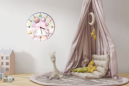 Kids Wall Clock Pastel Bunnies Rainbow Clock Children's Room