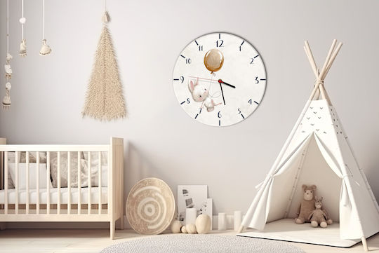 Μπεζ Παιδικό Ρολόι Τοίχου Bunny Balloon Clock Children's Room