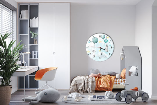 Blue Kids Wall Clock Bunnies Rainbow Kids Room