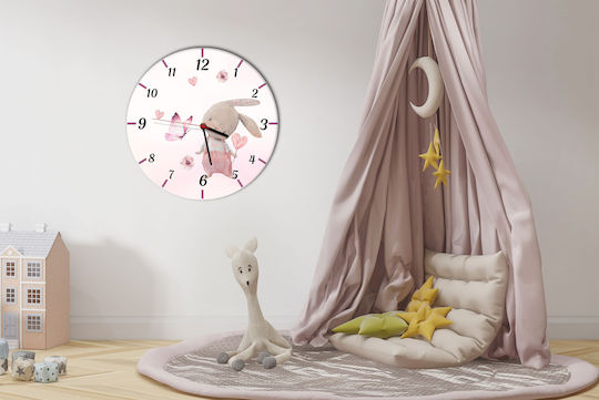 Rosa Kinder-Wanduhr Hasenuhr Kinderzimmer 30cm