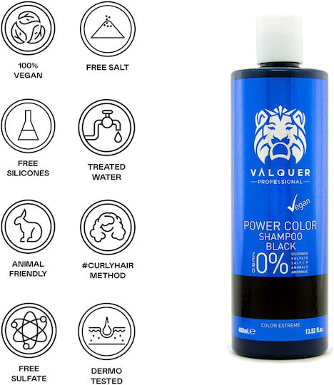 Valquer Power Color Negru Sampon de Reconstrucție/Hrană și Păstrarea Culorii pentru Vopsit Păr 400ml