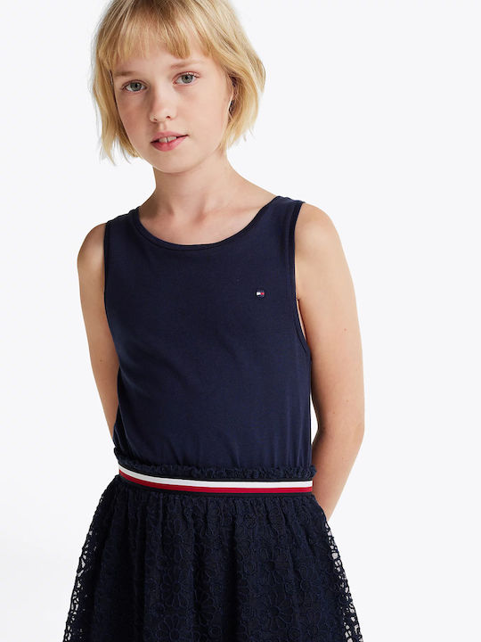 Kids Dress Short Sleeve with Lace Floral Dark Night Navy