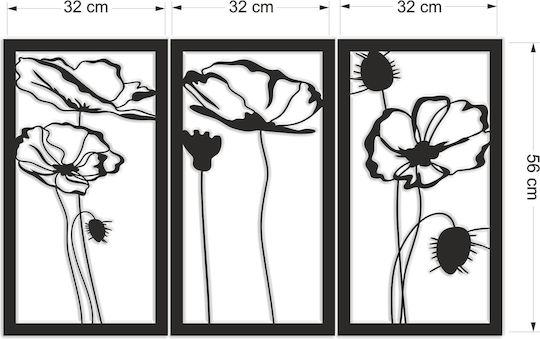 3D Malerei Offenes Werk Triptychon Panel Wohnzimmer Blumen Mohnblumen Wanddekoration