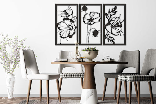 3D Painting Open Work Triptych Panel Living Room Flowers Poppies Wall Decoration