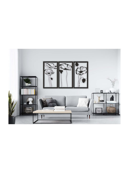 3D Painting Open Work Triptych Panel Living Room Flowers Poppies Wall Decoration