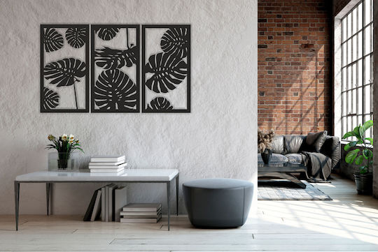 Decorațiune de Perete cu Tablou Deschis Frunze Triptic pentru Dormitor și Living 56x96