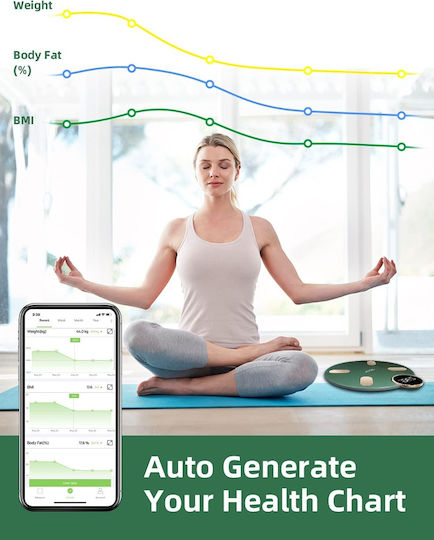 HealthFun Intelligente Badezimmerwaage 180kg mit Körperfettmessung & Bluetooth Grüne