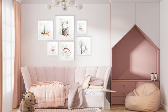 Kids Posters Set of 6 Pieces Gallery Watercolour Forest Animals Set 100x100