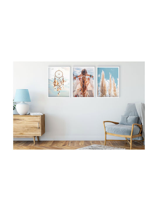 Moderne Boho-Wandposter Wohnzimmer Frau Traumfänger 3x30x40