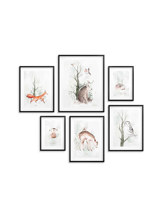 Παιδικές Αφίσες Σετ 6 Τεμαχίων Gallery Watercolour Forest Animals Set 100x100