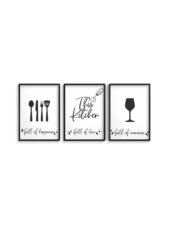 Set of 3 Posters Kitchen Images Kitchen Posters Black White 3x 50x70
