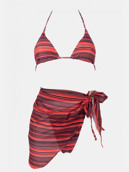 Set Bikini 3 Pieces with Removable Padding Brazil Striped Orange
