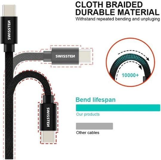 Swissten Плетена USB 2.0 Кабел USB-C мъжки - USB-A мъжки Син 1.2м