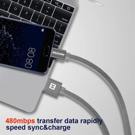 Swissten Плетена USB 2.0 Кабел USB-C мъжки - USB-A мъжки Син 1.2м