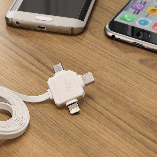 Allocacoc Flat Cablu USB la Lightning / Type-C / micro USB cu mai multe porturi Albastru 1.5m (9003BL/USBC15)