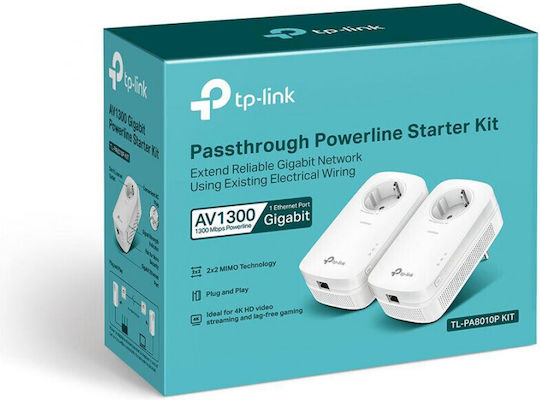 TP-LINK TL-PA8010P KIT v4 Powerline Double Wired with Passthrough Socket and Gigabit Ethernet Port