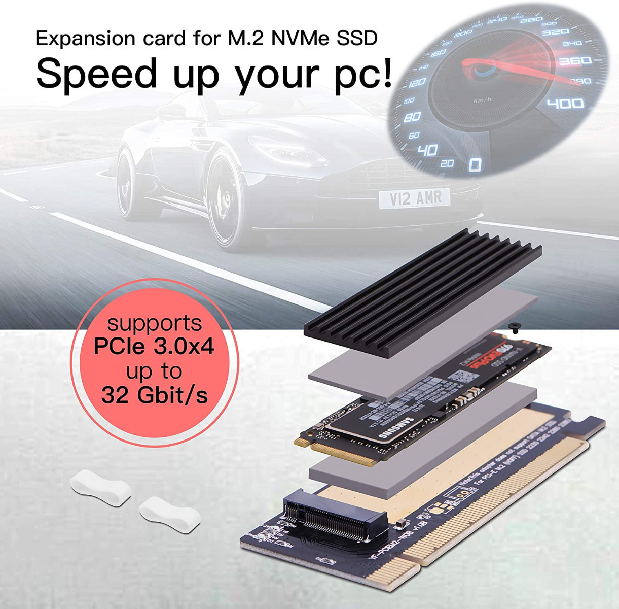 M.2 NVME SSD to PCI Express Adapter with Heatsink Support PCIe x16