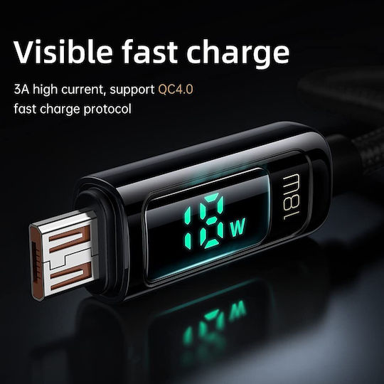 Mcdodo Braided / LED USB 2.0 to micro USB Cable Μαύρο 1.2m (CA-748)