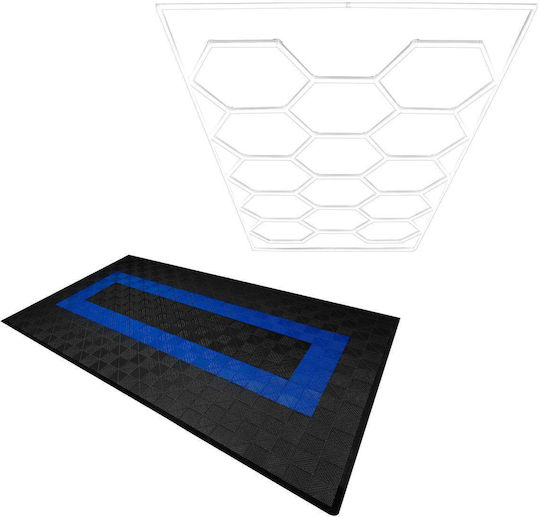 Hexagon Led Light & Vented Garage Floor Tiles Edges 90 Black & 30 Blue
