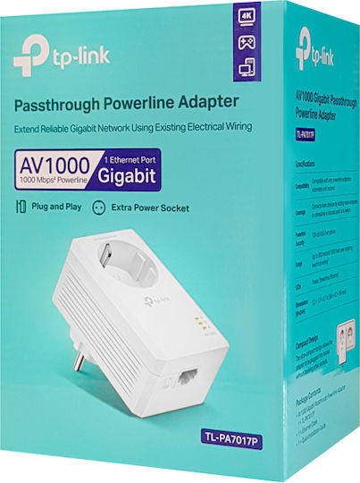 TP-LINK TL-PA7017P v4 Powerline Wired with Passthrough Socket and Gigabit Ethernet Port