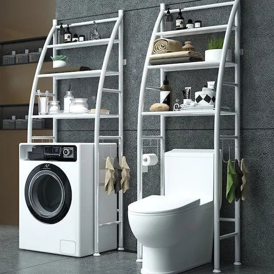 Toilet Rack Подов Рафт за баня Метален с 3 рафта 44x24.5x176см Бял