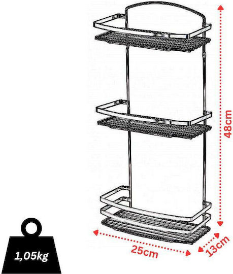 Tekno-Tel 455.BK086/ST Стенен Рафт за баня Inox с 3 рафта 25x13x48см Сребриста Tekno-Tel 455.BK086/ST Стенен Рафт за баня Inox с 3 рафта 25x13x48см Сребриста